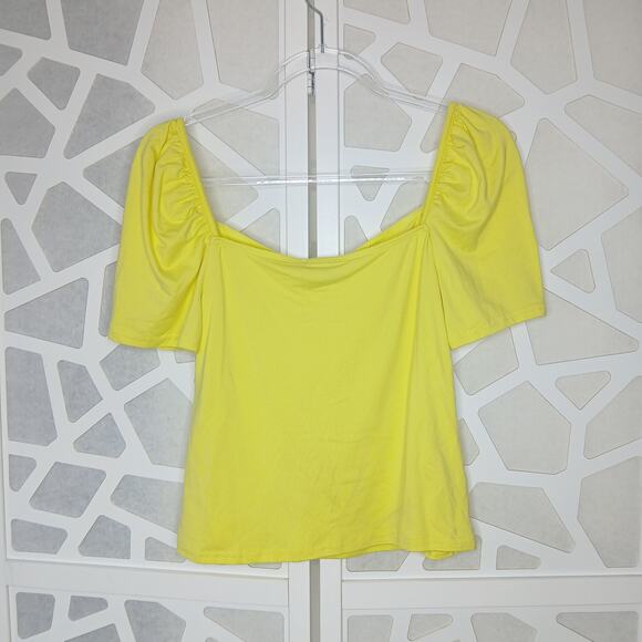 ReVamped Yellow Sweetheart Puff Sleeve Top Womens LG Y2K Flirty Preppy Cottage - Picture 5 of 8